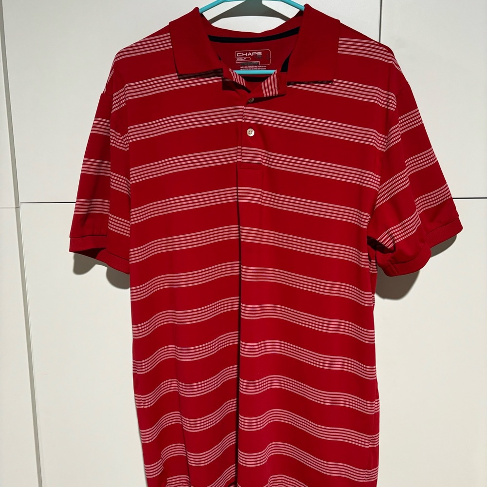 Chaps Red and White Golf 78 Large Polo Shirt Stay Dry Performance Stretch Style